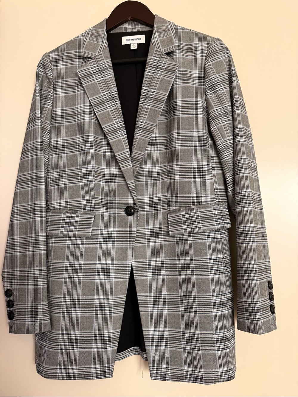Nordstrom Gray Glen Plaid Single-Button Blazer